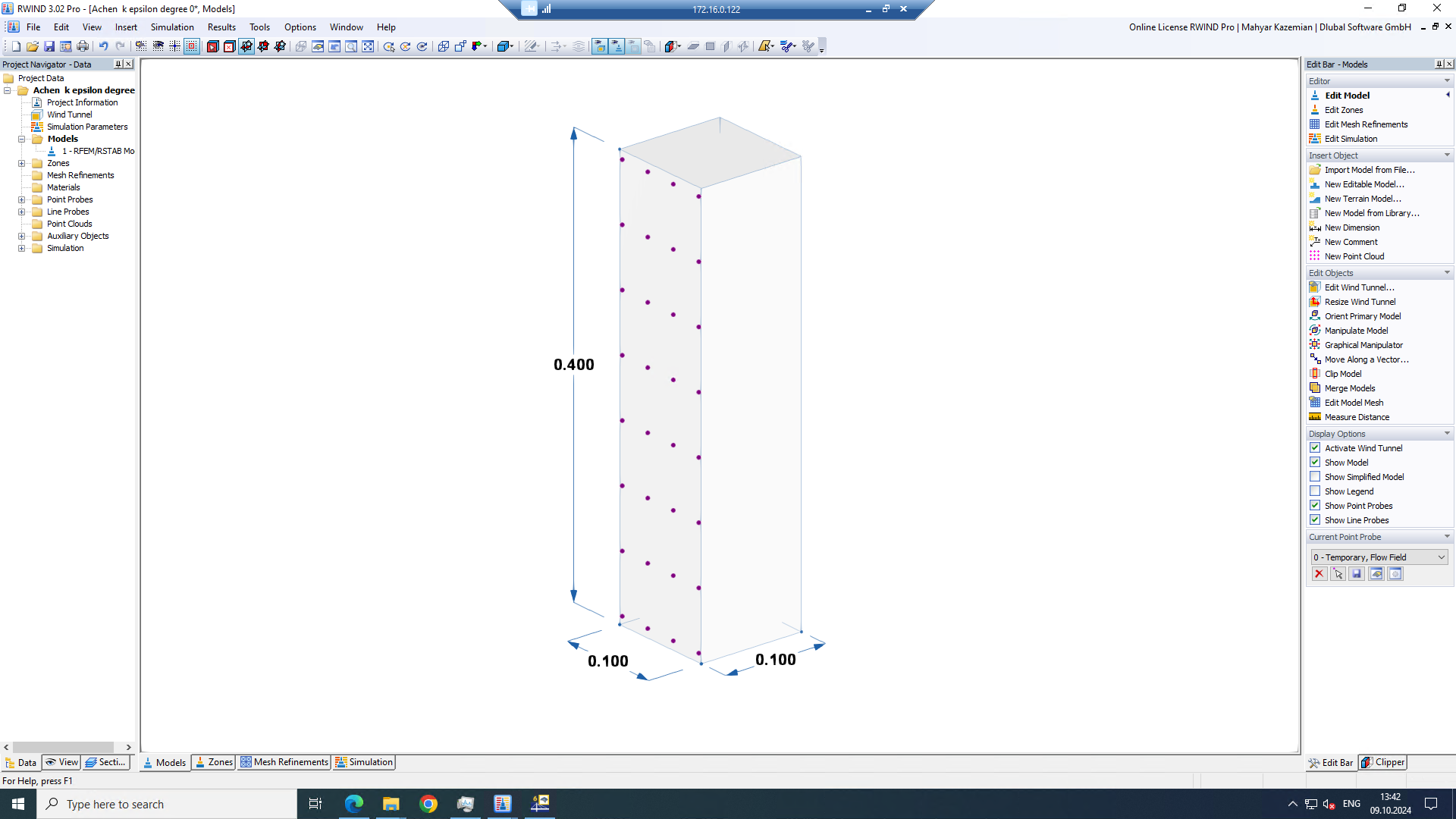 Introdução de modelo experimental no RWIND