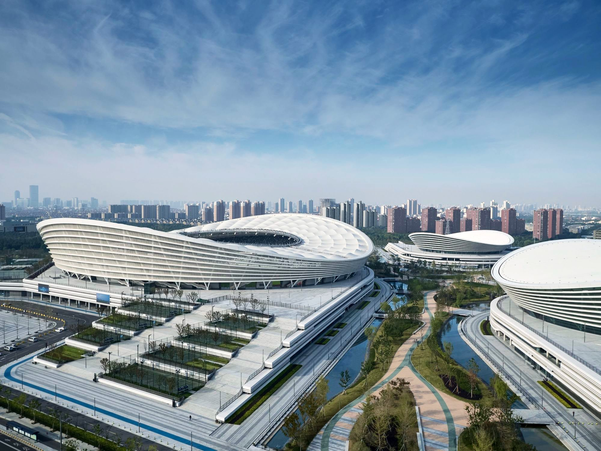 Centro Desportivo Olímpico de Suzhou com cobertura de rede de cabos de camada única