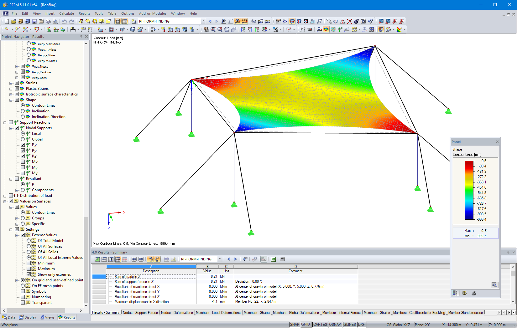 Konturlinien nach Formfindung in RFEM