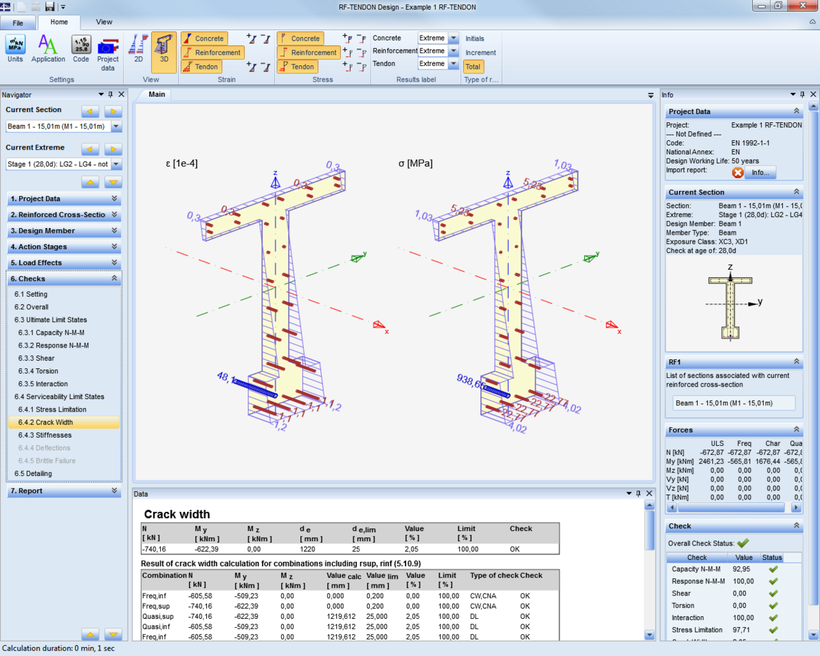 Расчет ширины трещин по норме Еврокод 2 в модуле RF-TENDON Design