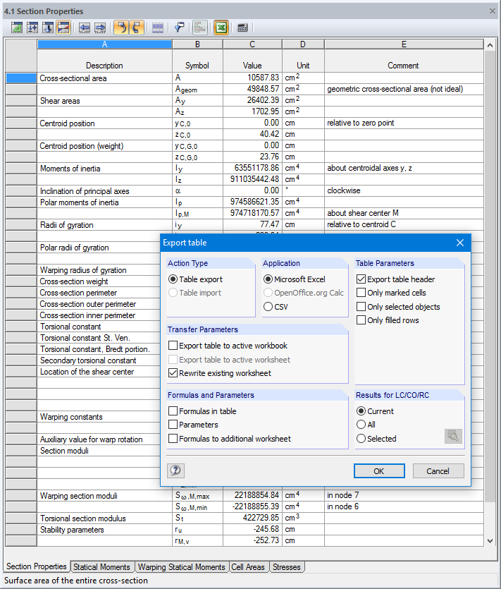 Export der Daten zu MS-Excel