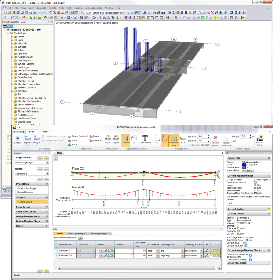 Bemessung einer 2-Feldbrücke mit RFEM, Definition der Spanngliedgeometrie in RF-TENDON