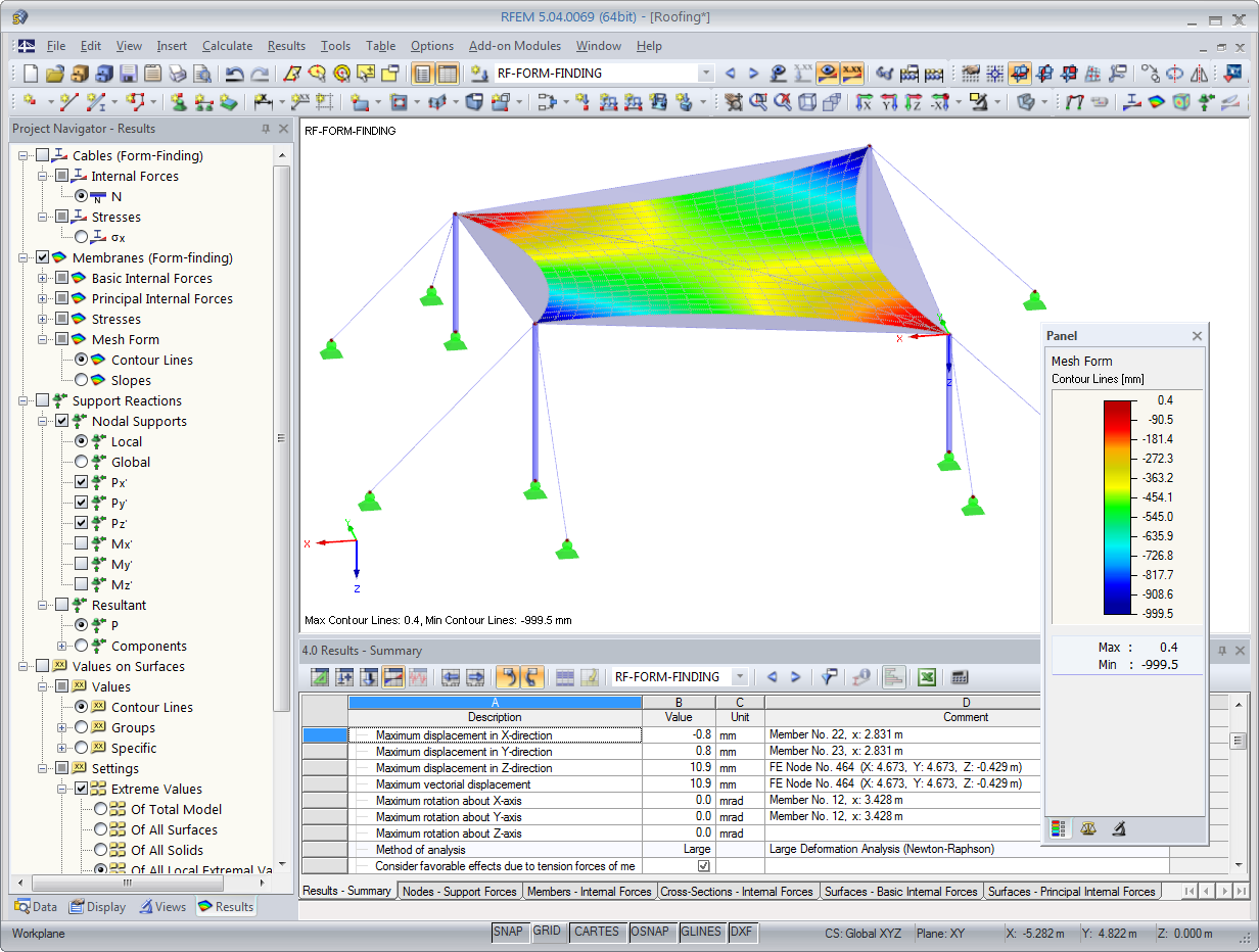 Konturlinien nach Formfindung in RFEM