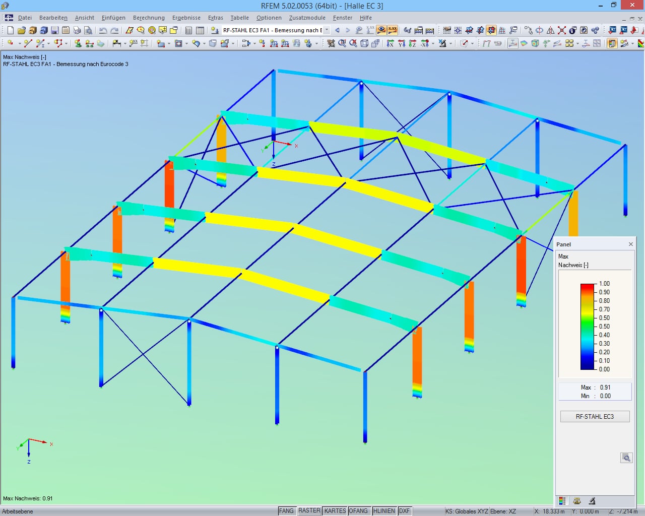 Visualisierte Bemessungsergebnisse von RF-STAHL EC3 in RFEM