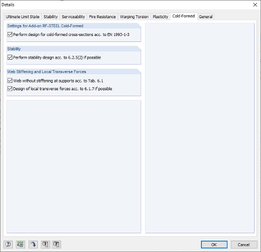Активация расчета холодногнутых профилей в модуле RF-/STEEL EC3