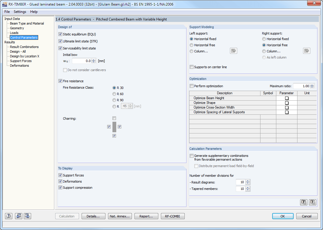 Eingabemaske 1.4 Steuerungsparameter