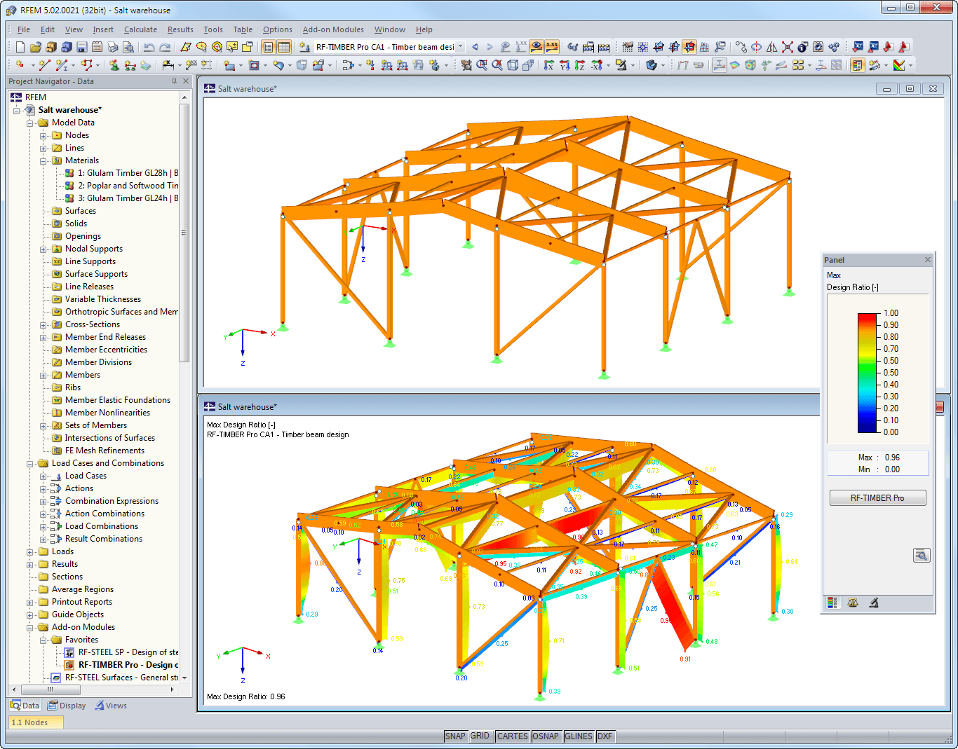 Graphical representation of timber model with design ratio