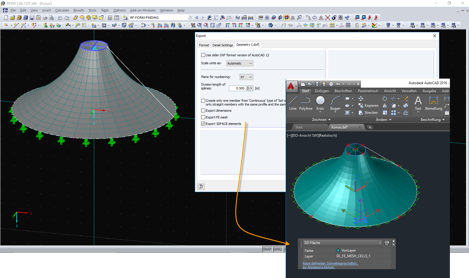 Экспорт DXF с помощью 3DFACE Elements