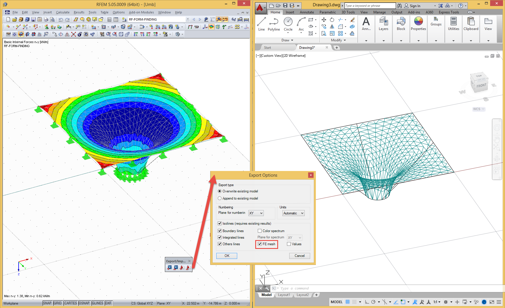 Экспорт геометрии формы в AutoCAD