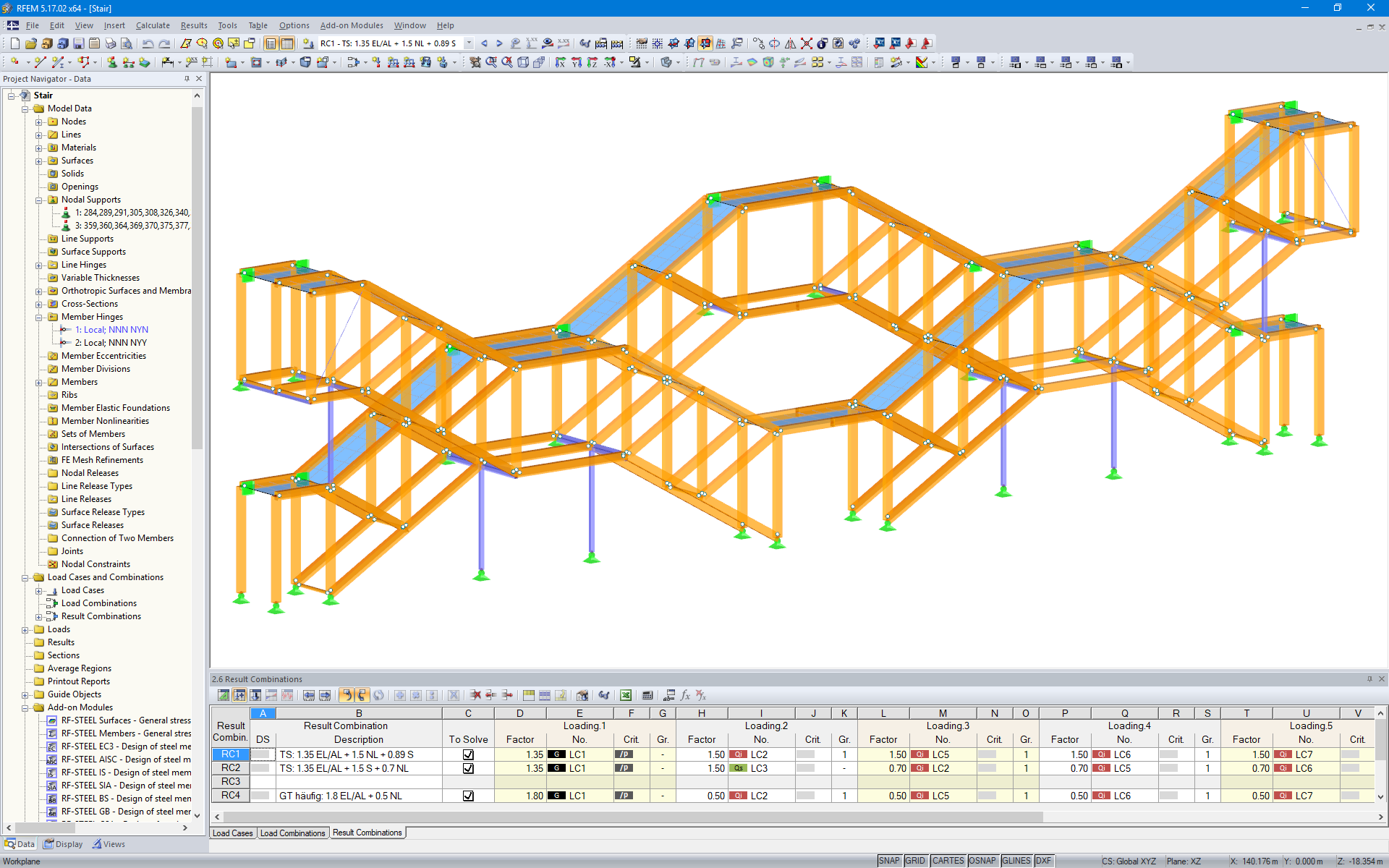 RFEM-Modell der Treppenkonstruktion aus Holzfachwerkbindern (© Josef Kolb AG)