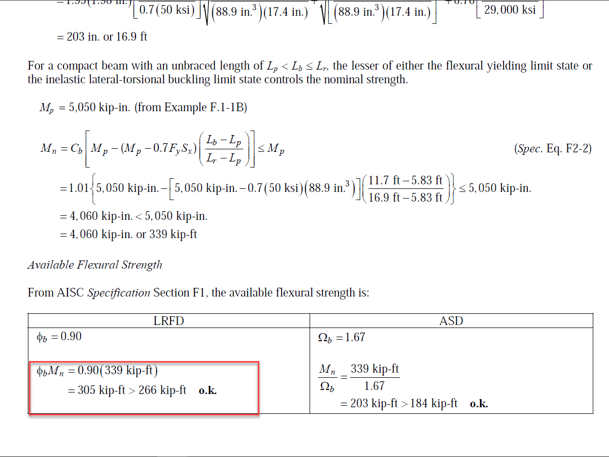 Номинальная прочность на изгиб, полученная по норме AISC 360-16 VE
