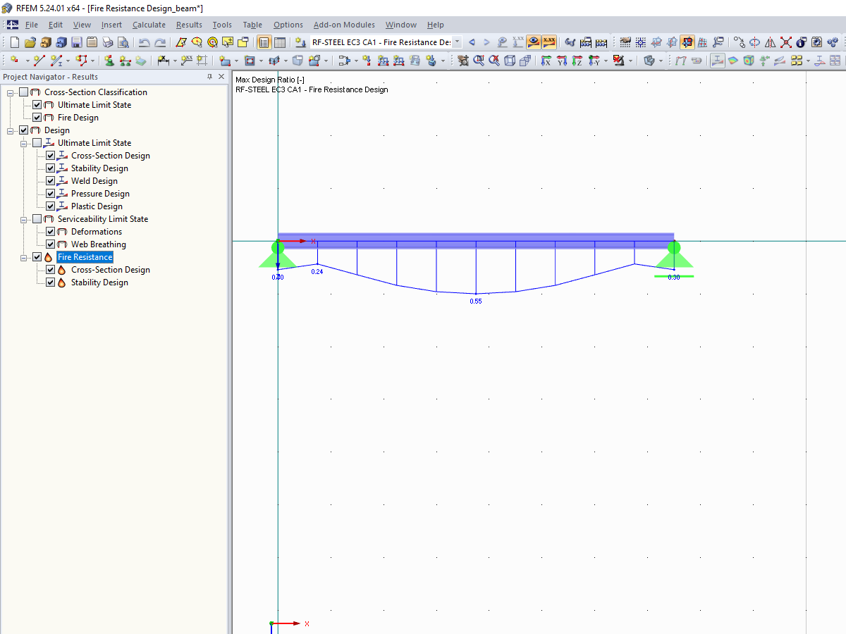 Графическое отображение результатов RF-/STEEL EC3 - Расчет на огнестойкость
