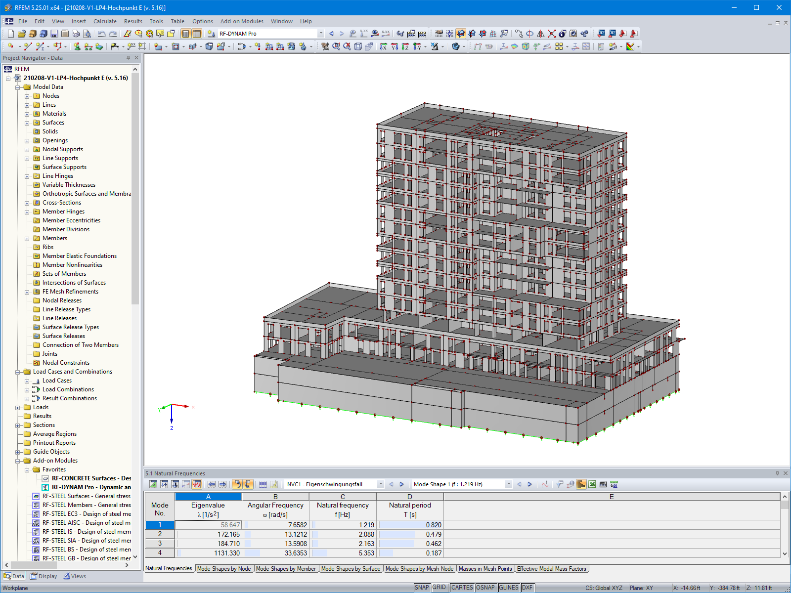 Модель многоэтажного жилого дома в программе RFEM (© bauart Konstruktions  GmbH & Co. KG)