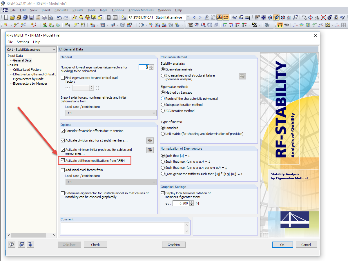 активировать изменения жесткости из RFEM