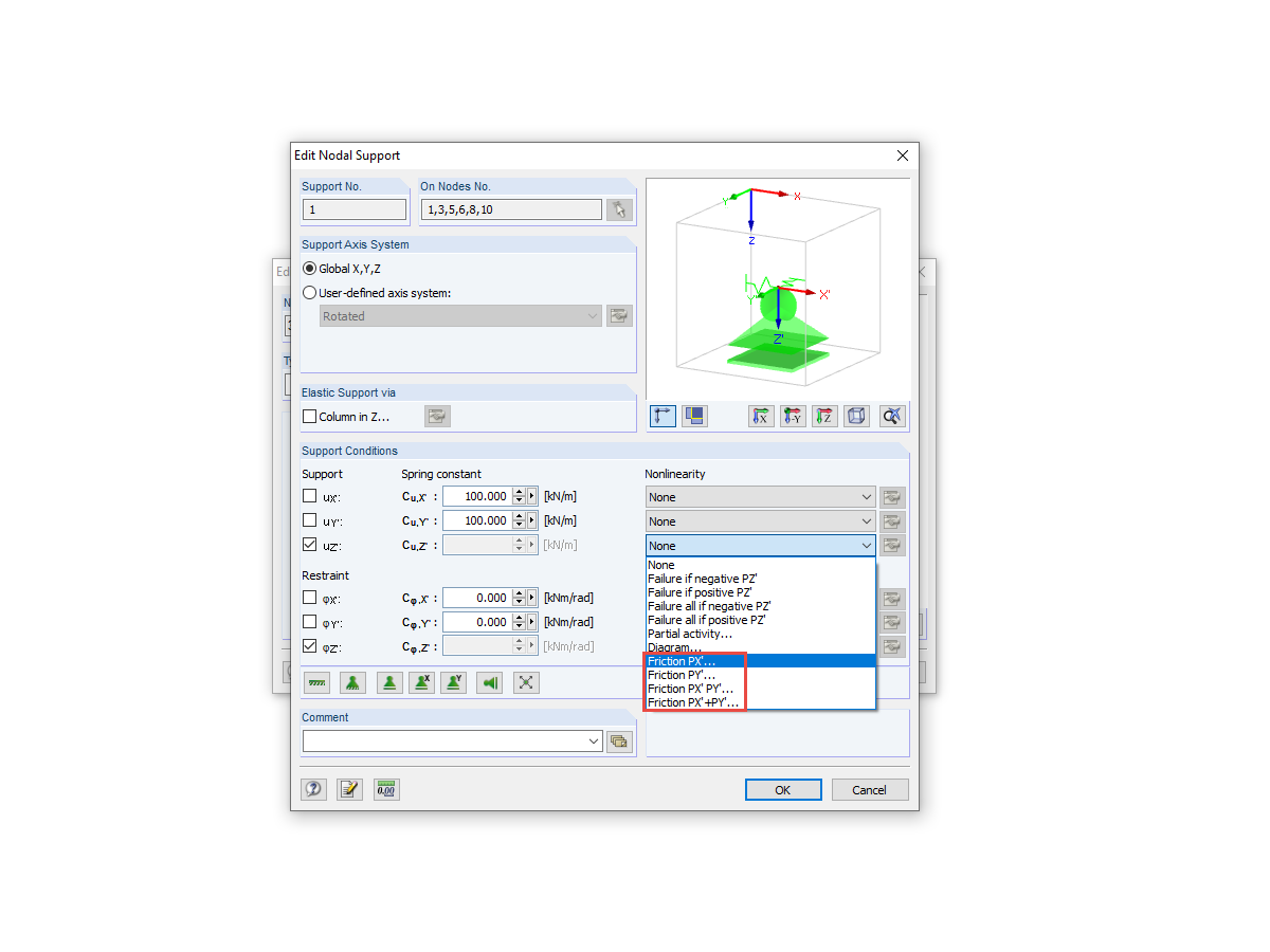 FAQ 003537 | Можно ли в программе RFEM или RSTAB учесть также трение в узловой опоре?