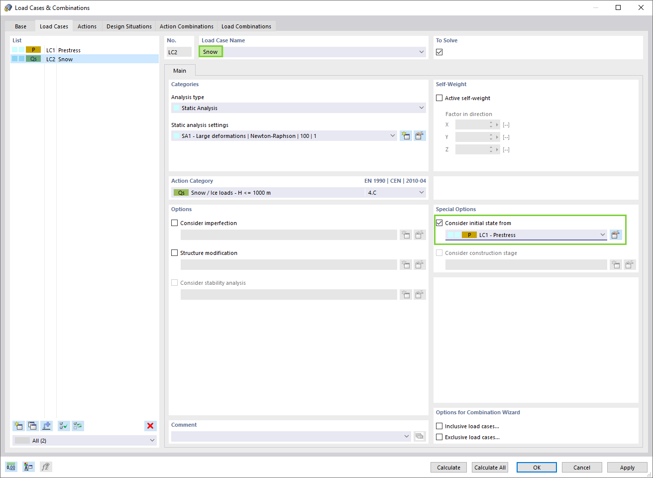 Consideration of Initial State from Form-Finding Load Case