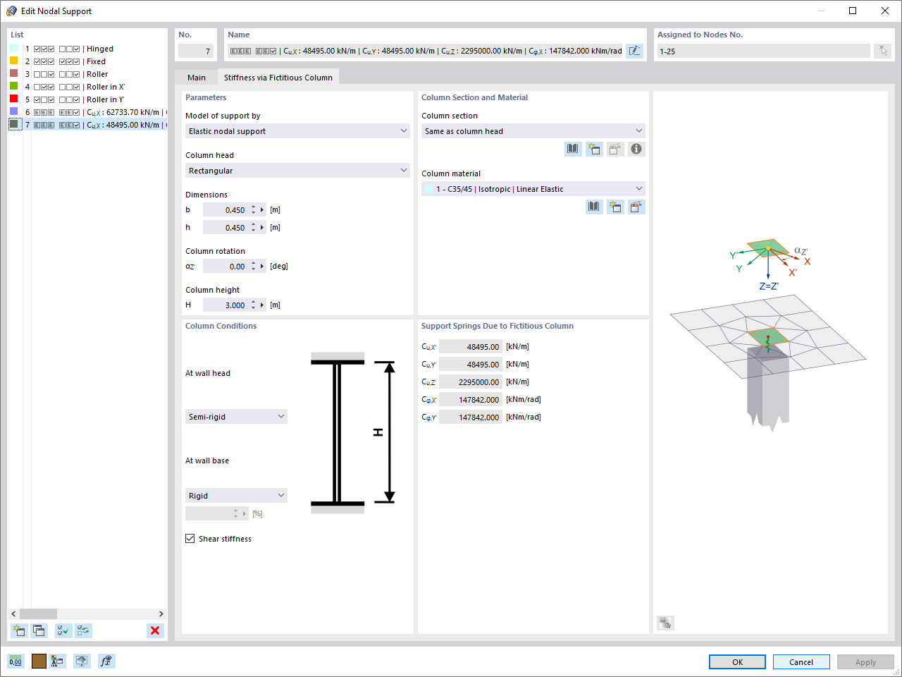 Determination of Column Spring Stiffness