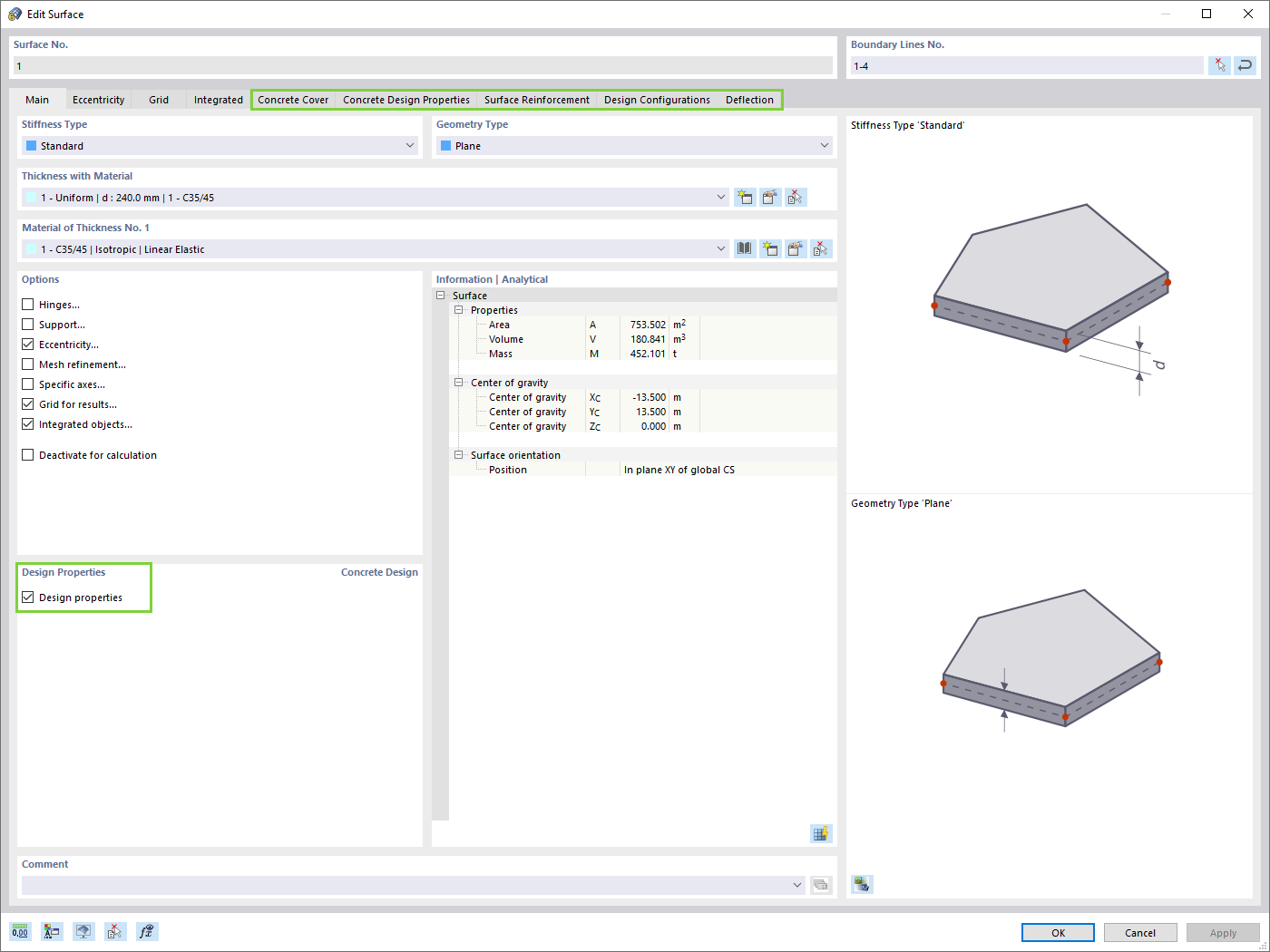 Design Properties of the Slab