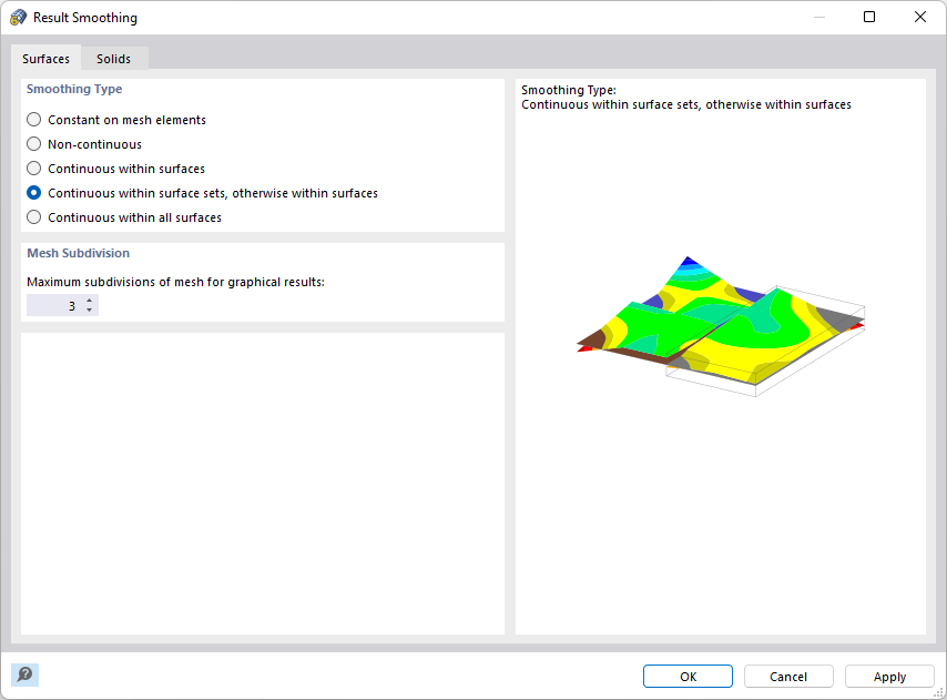 Диалоговое окно 'сглаживания результатов' для результатов поверхностей