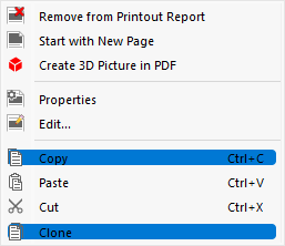 Опции контекстного меню для копирования или клонирования