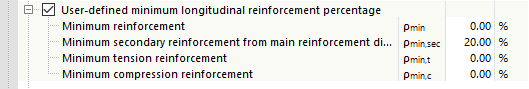 Пользовательский минимальный процент продольного армирования