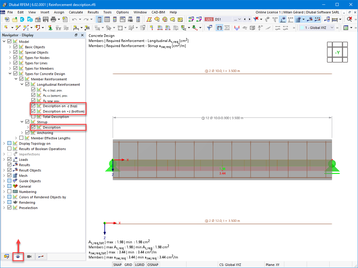 FAQ 005218 | Можно ли в программе RFEM 6 отобразить описание арматуры?