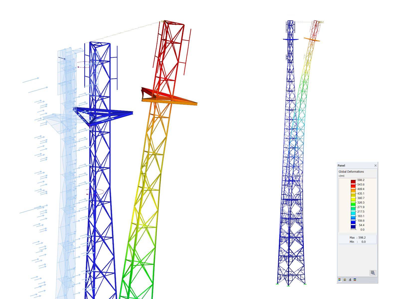 Решетчатая башня | Деформация от ветровой нагрузки