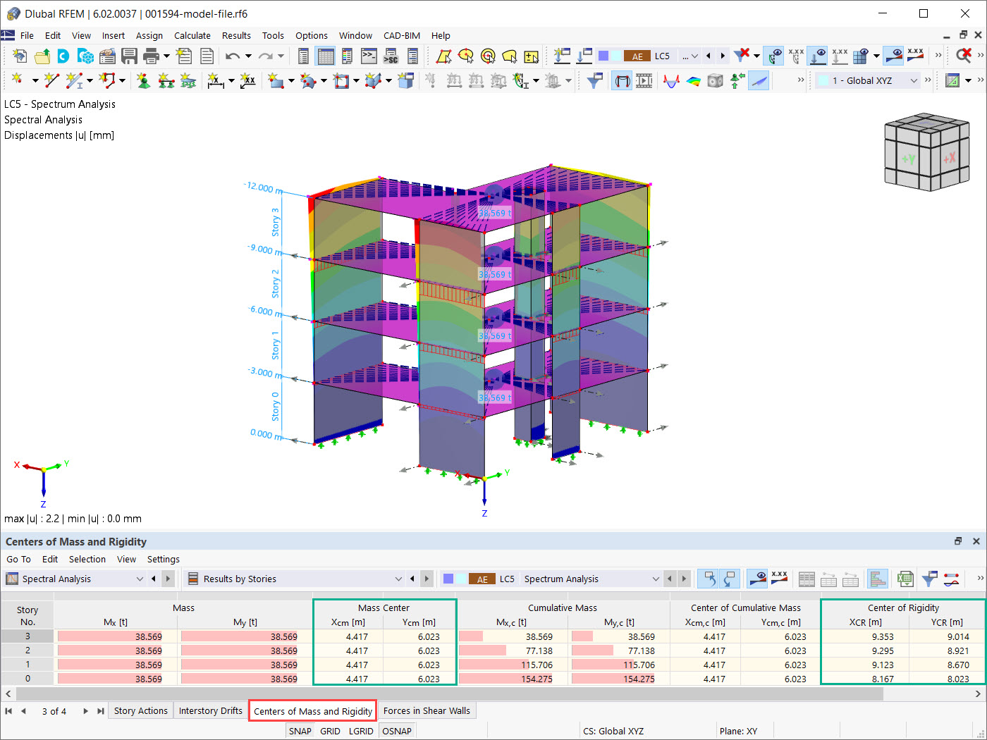 Центры масс и жёсткости в RFEM 6