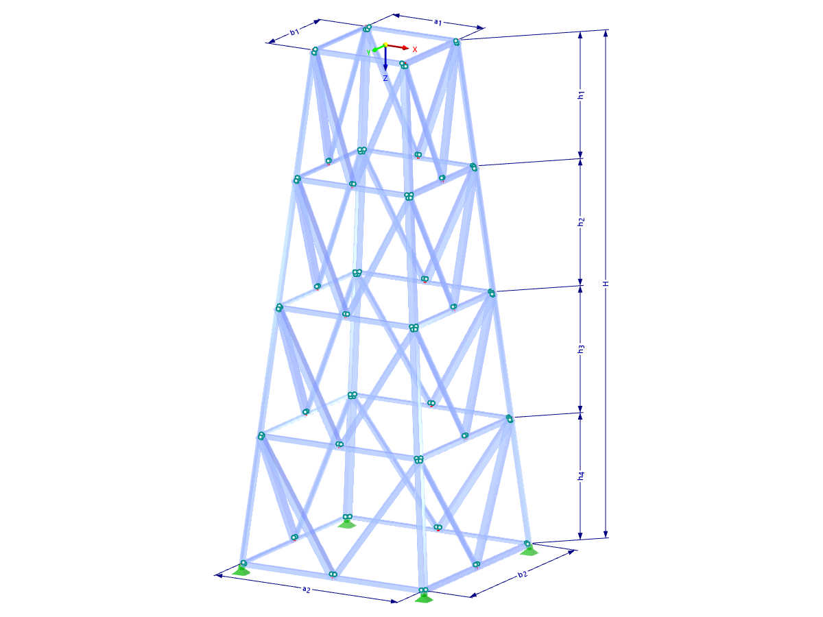 Модель 002095 | TSR051 | Решетчатая башня | Прямоугольный план | Вершина и горизонтали K-диагоналей с параметрами