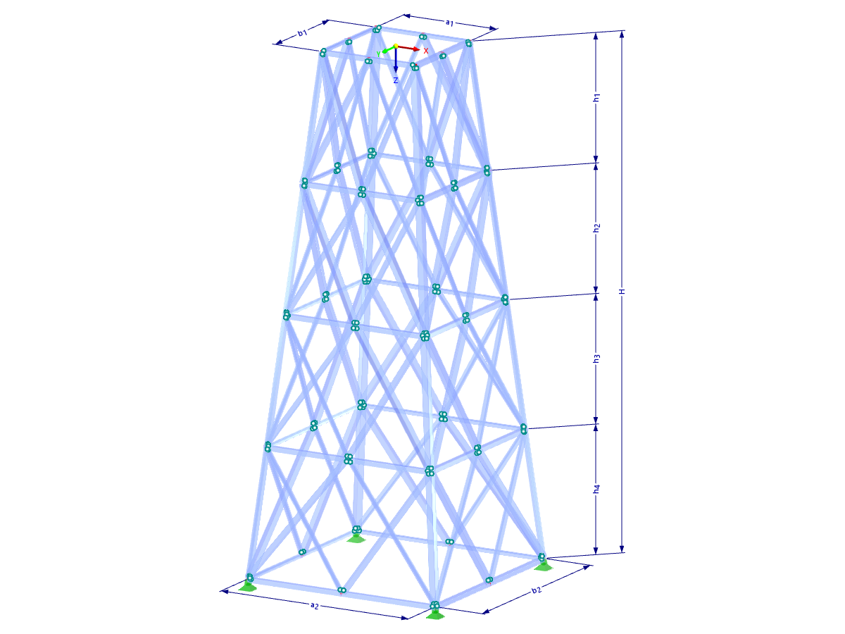 Модель 002196 | TSR063-a | Решетчатая башня | Прямоугольный план | K-диагонали, верхняя и нижняя (не взаимосвязанные) и горизонтальные с параметрами