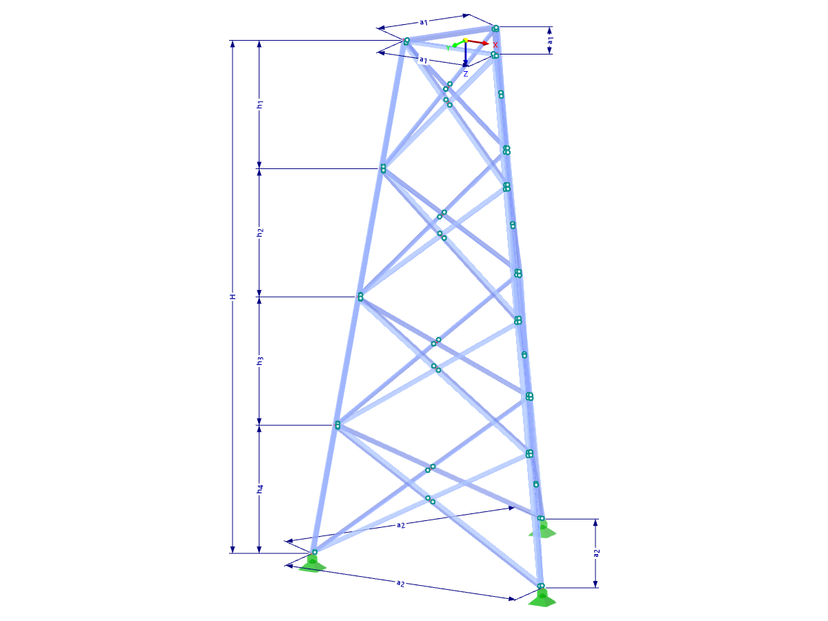 Модель 002335 | ТСТ034-б | Решетчатая башня | Треугольный план | X-диагонали (соединенные, прямые) с параметрами