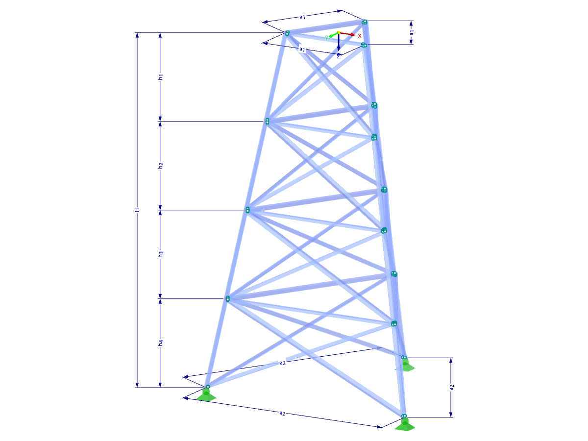 Модель 002336 | ТСТ035-а | Решетчатая башня | Треугольный план | X-диагонали (не взаимосвязаны) и горизонтали с параметрами