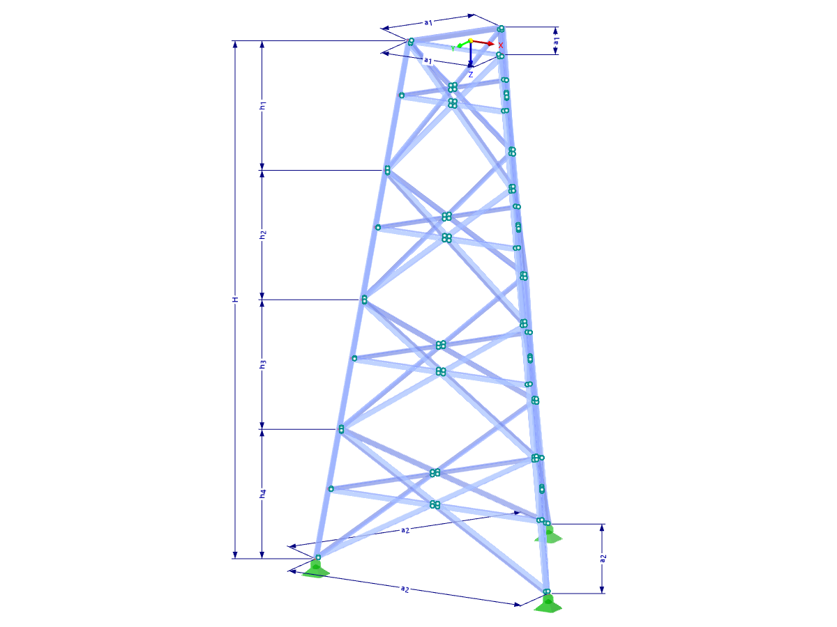 Модель 002338 | TST036 | Решетчатая башня | Треугольный план | X-диагонали (прямые) и распорки с параметрами