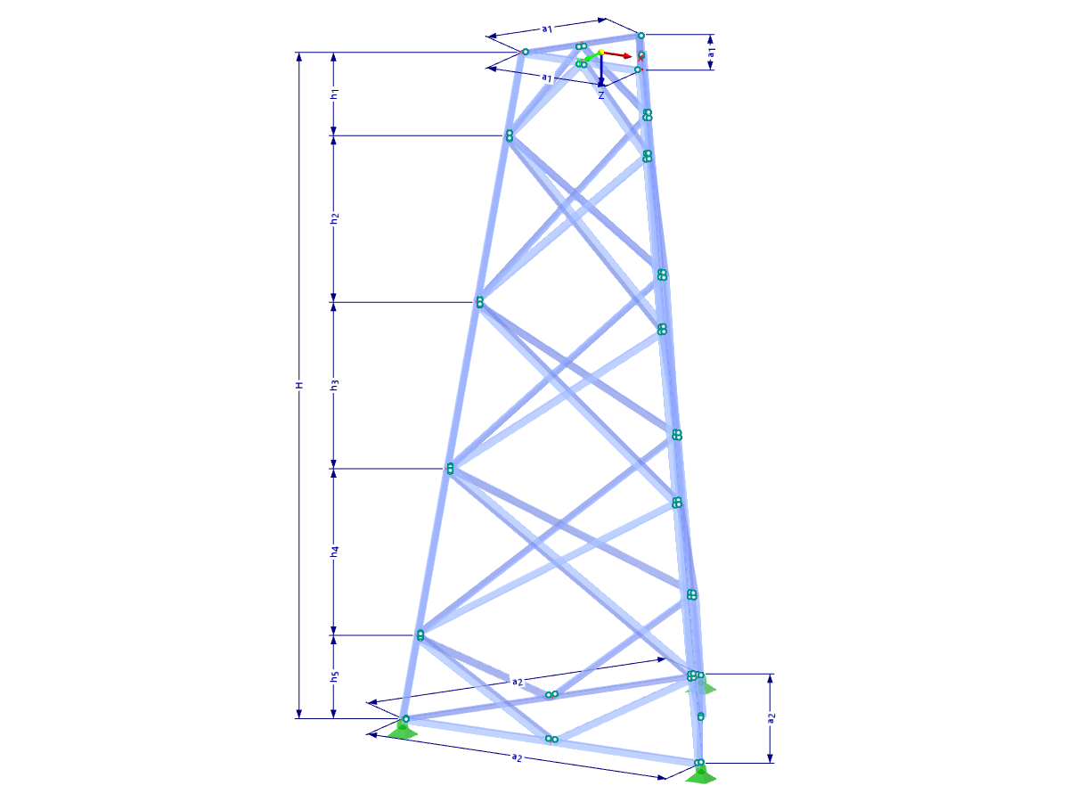 Модель 002340 | ТСТ038-а | Решетчатая башня | Треугольный план | Диагонали ромба (несвязанные, прямые) с параметрами