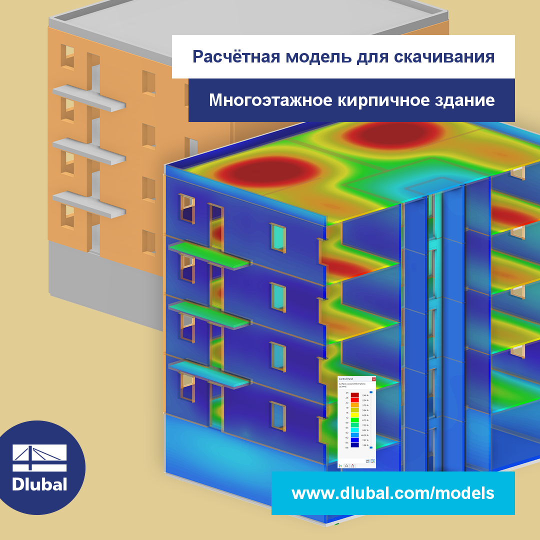 Многоэтажное кирпичное здание | Расчётная модель RFEM 6 для