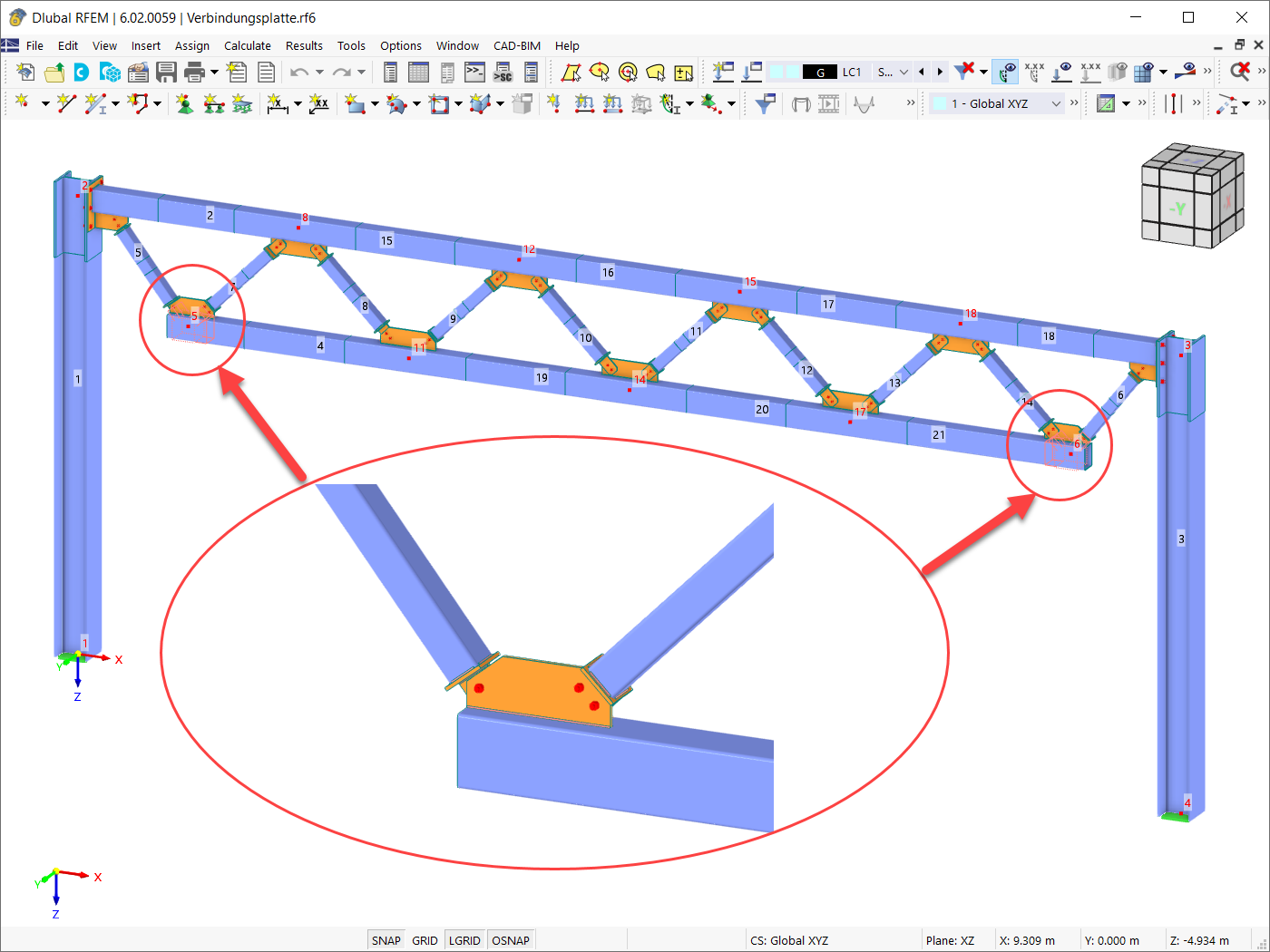 Стальное соединение в рабочем окне RFEM 6