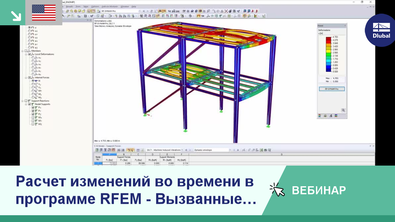 Вебинары: Расчет изменений во времени в программе RFEM - Вызванные  колебания (США)