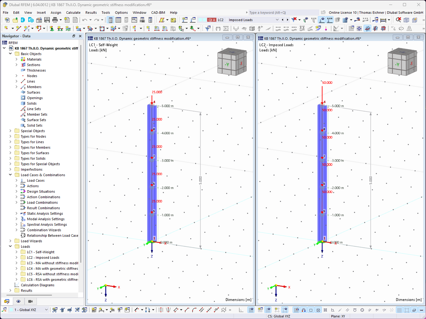 Учет метода второго порядка при динамическом расчете в RFEM 6 и RSTAB 9