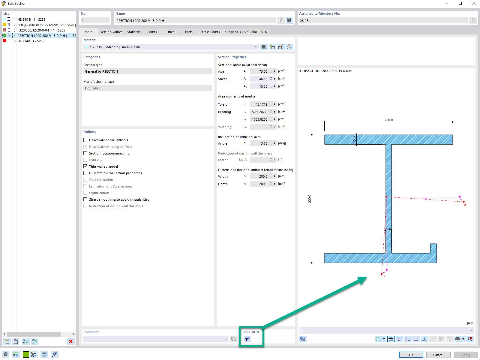 Модификация сечений в программе RFEM/RSTAB с помощью RSECTION