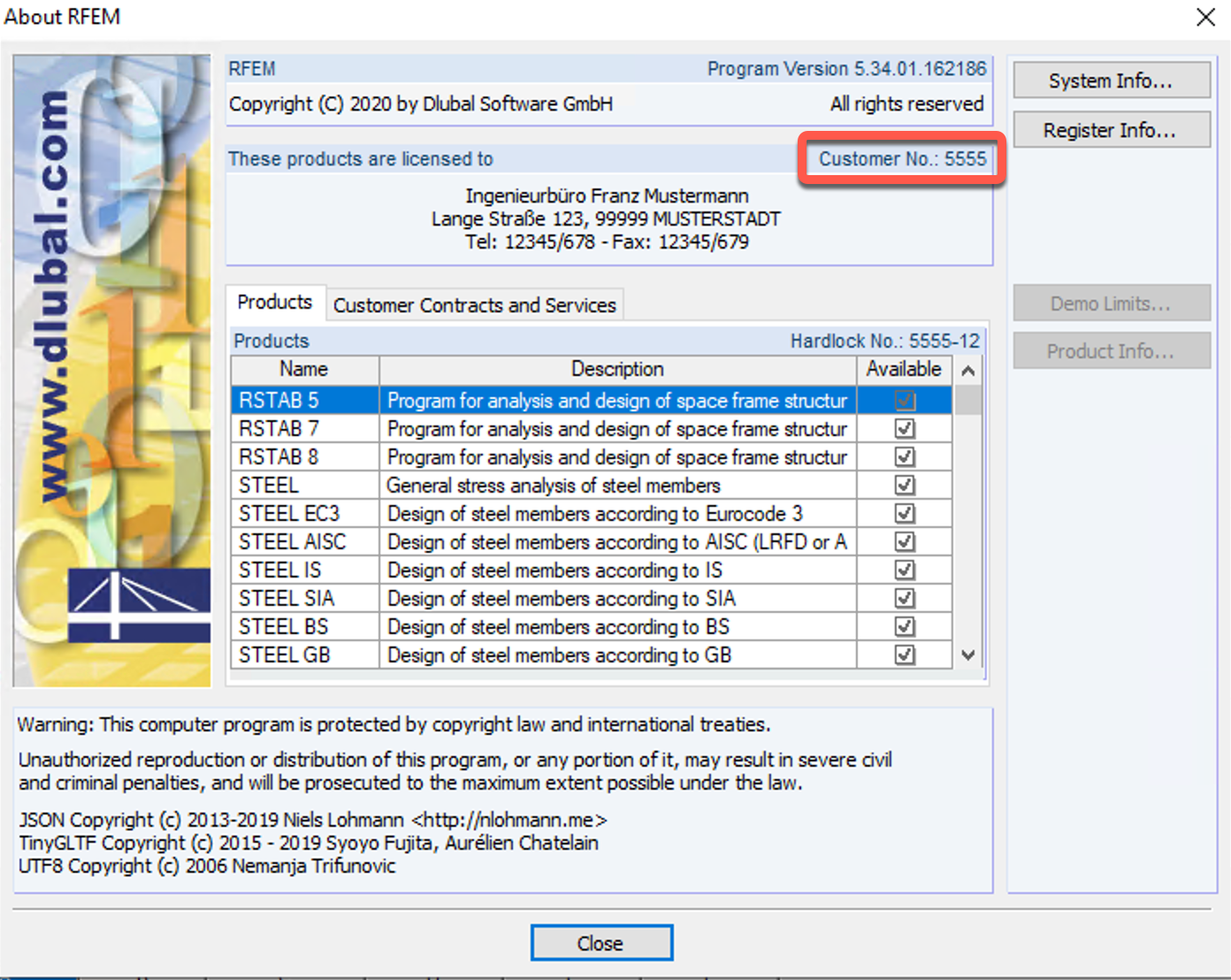 Где я могу найти свой номер заказчика в RFEM 5 или RSTAB 8?