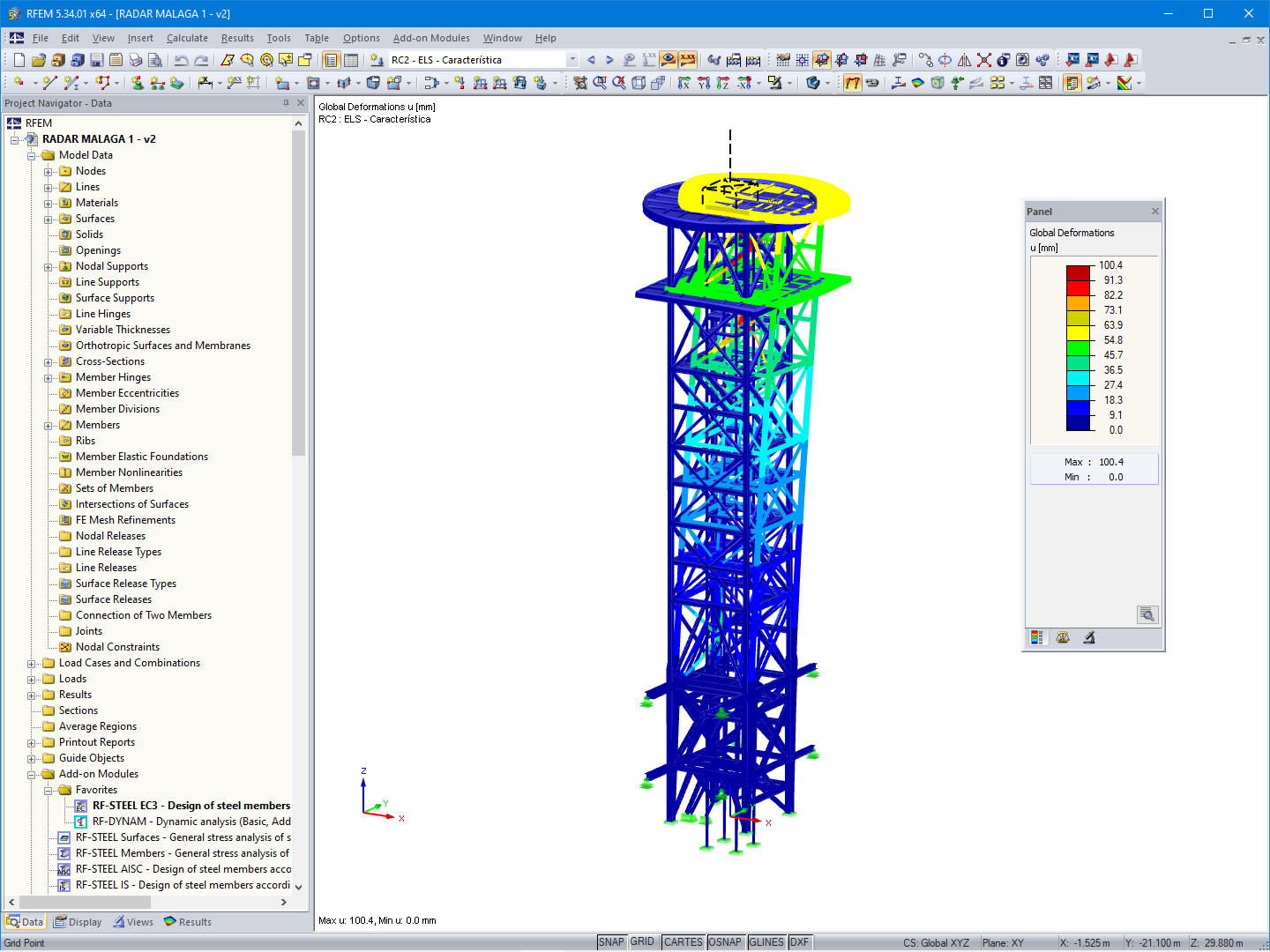 Модель RFEM с глобальными деформациями в ELS (© SAQQARA Engineering)