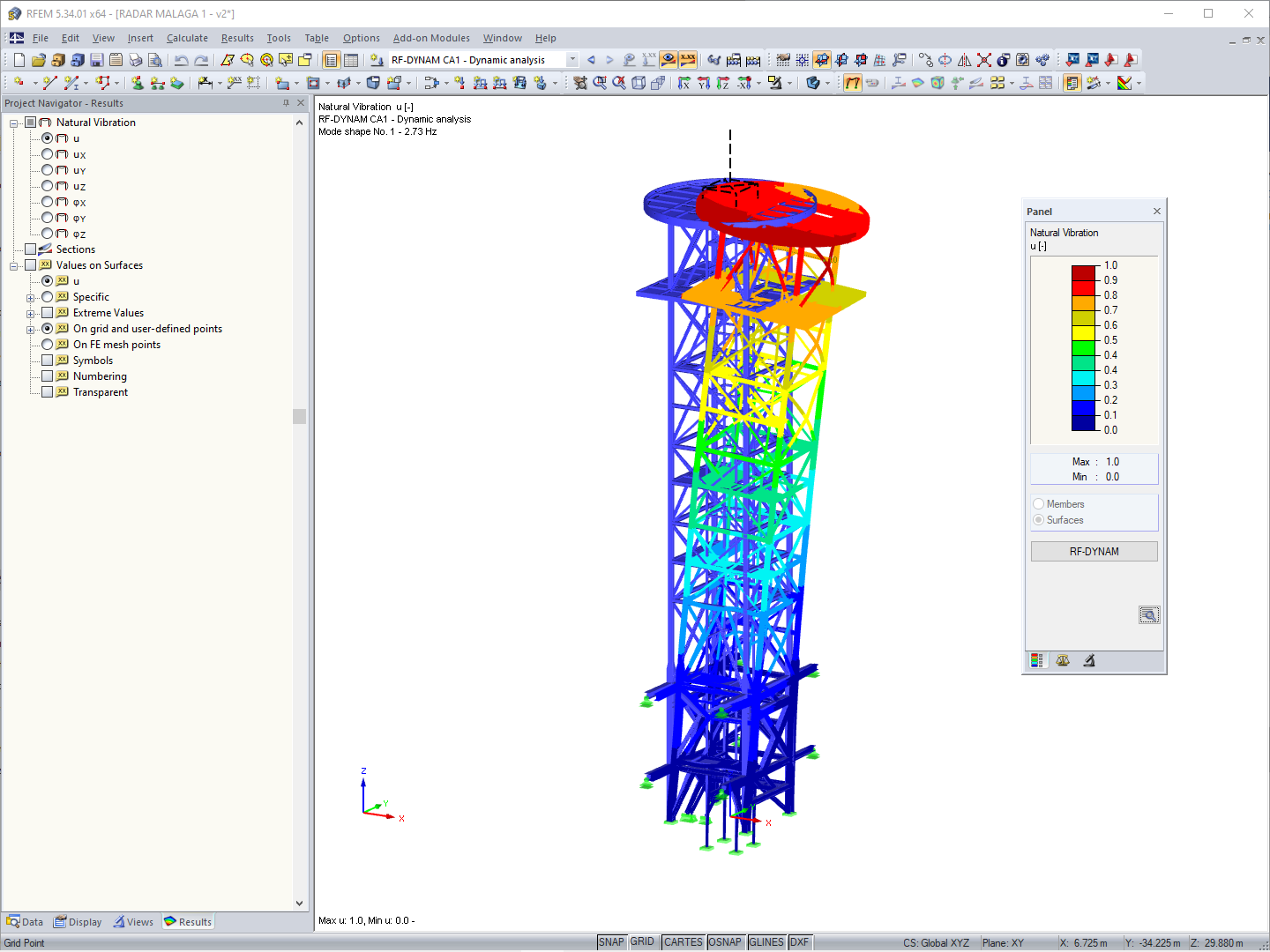 Модель RFEM с собственными колебаниями (© SAQQARA Engineering)