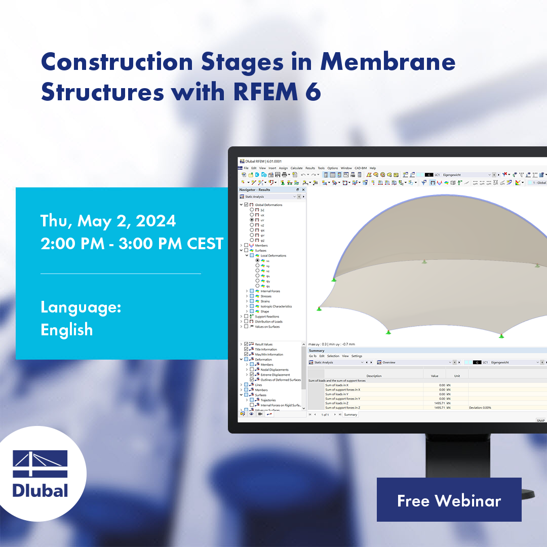 Стадии строительства мембранных конструкций в RFEM 6