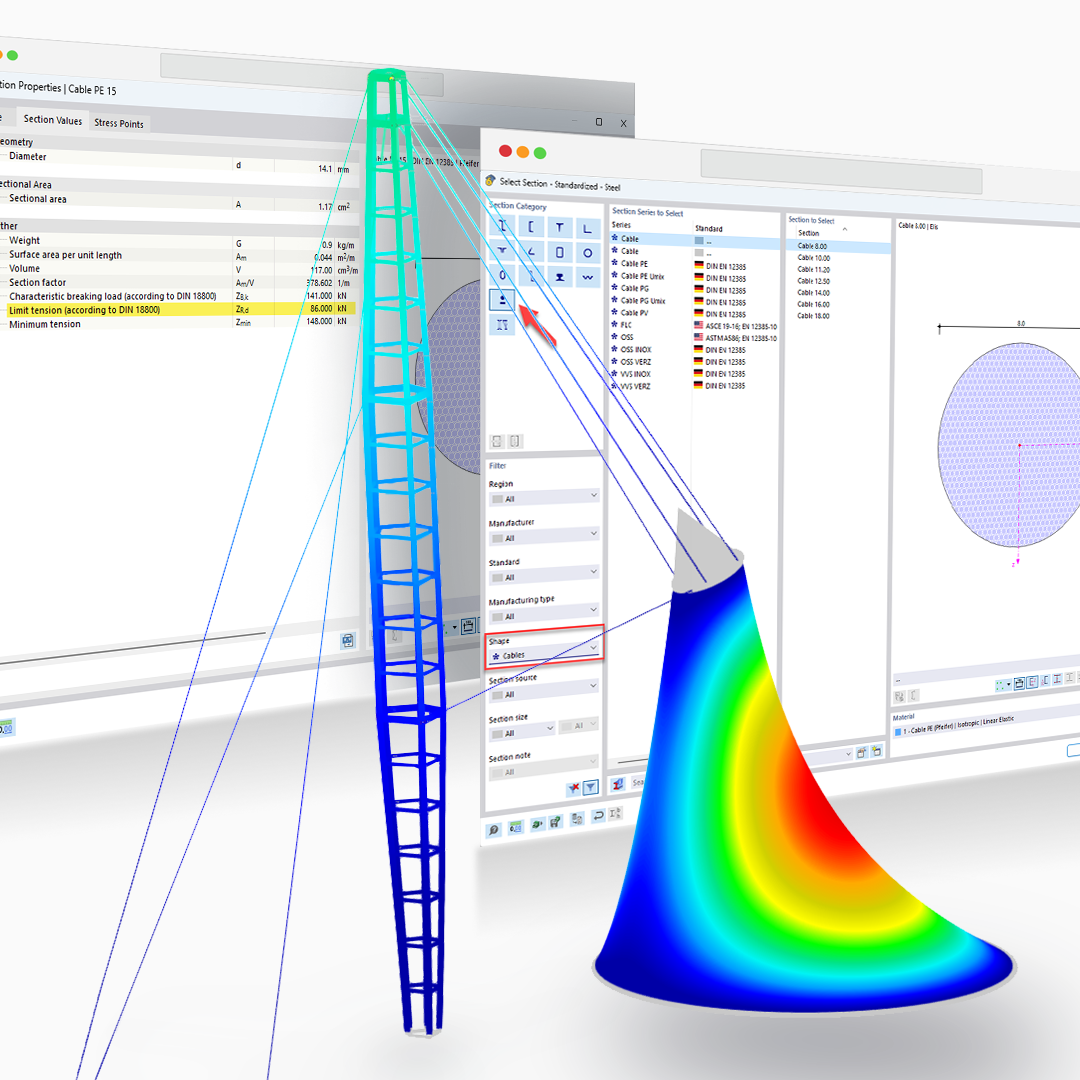 База знаний | Расчет вантовых конструкций в RFEM 6/RSTAB 9