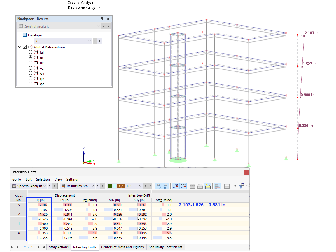 КБ 001885 | Оценка перемещения этажа при сейсмических нагрузках по норме ASCE 7-22 и на модели здания