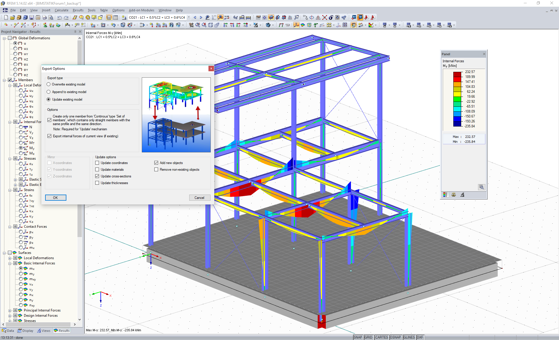 Optionen für den direkten Export von RFEM nach Tekla Structures