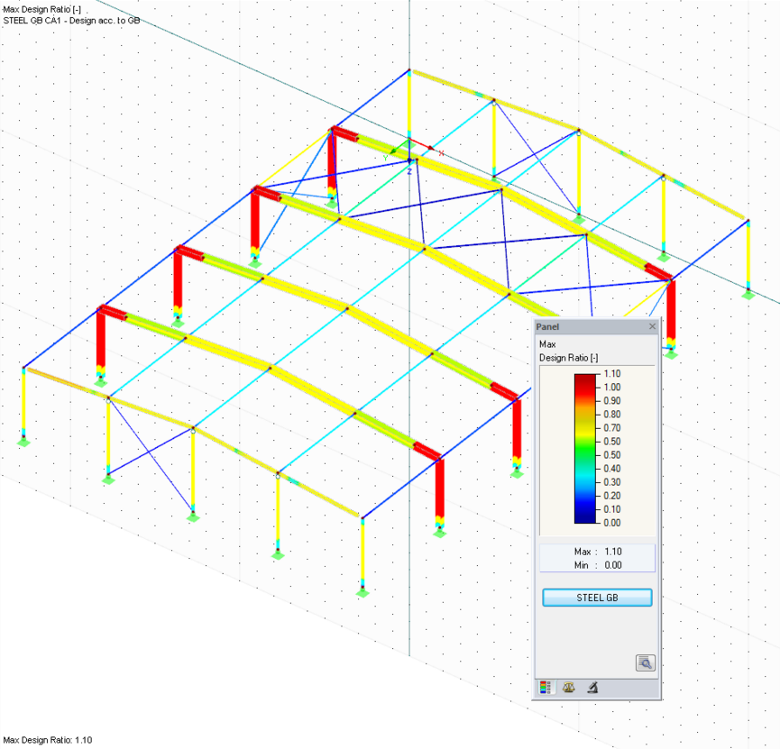 Bemessungsergebnisse von RF-/STAHL GB im 3D-Rendering