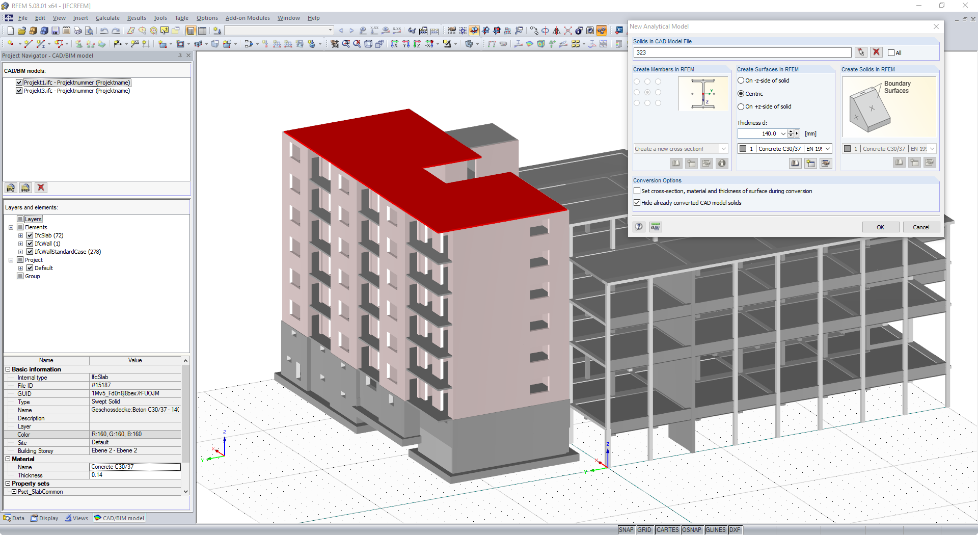 RFEM - Konvertierung IFC-Objekt in Statik-Objekt