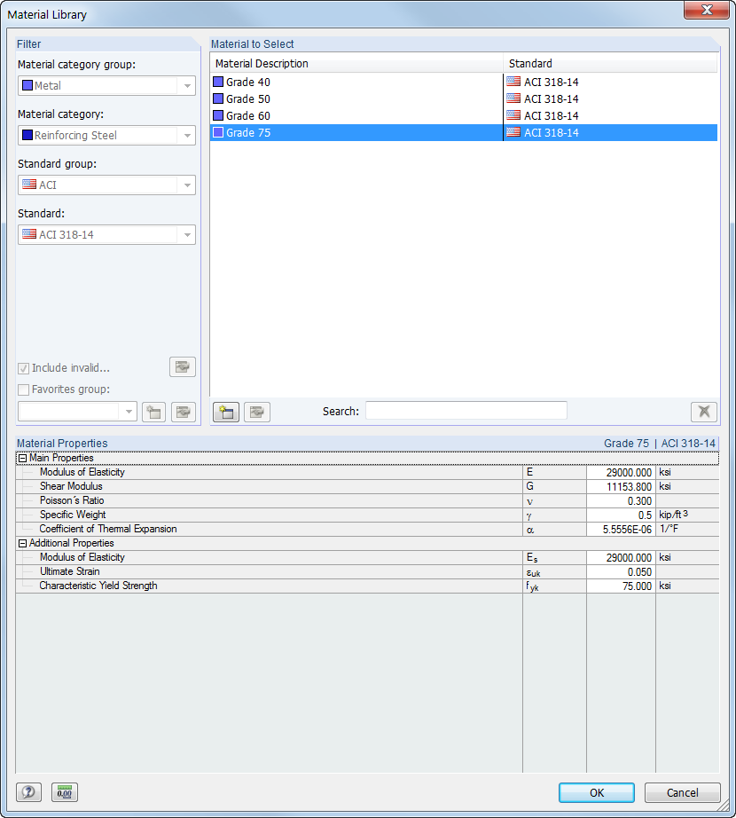 Materialbibliothek - Betonstähle nach ACI 318-14