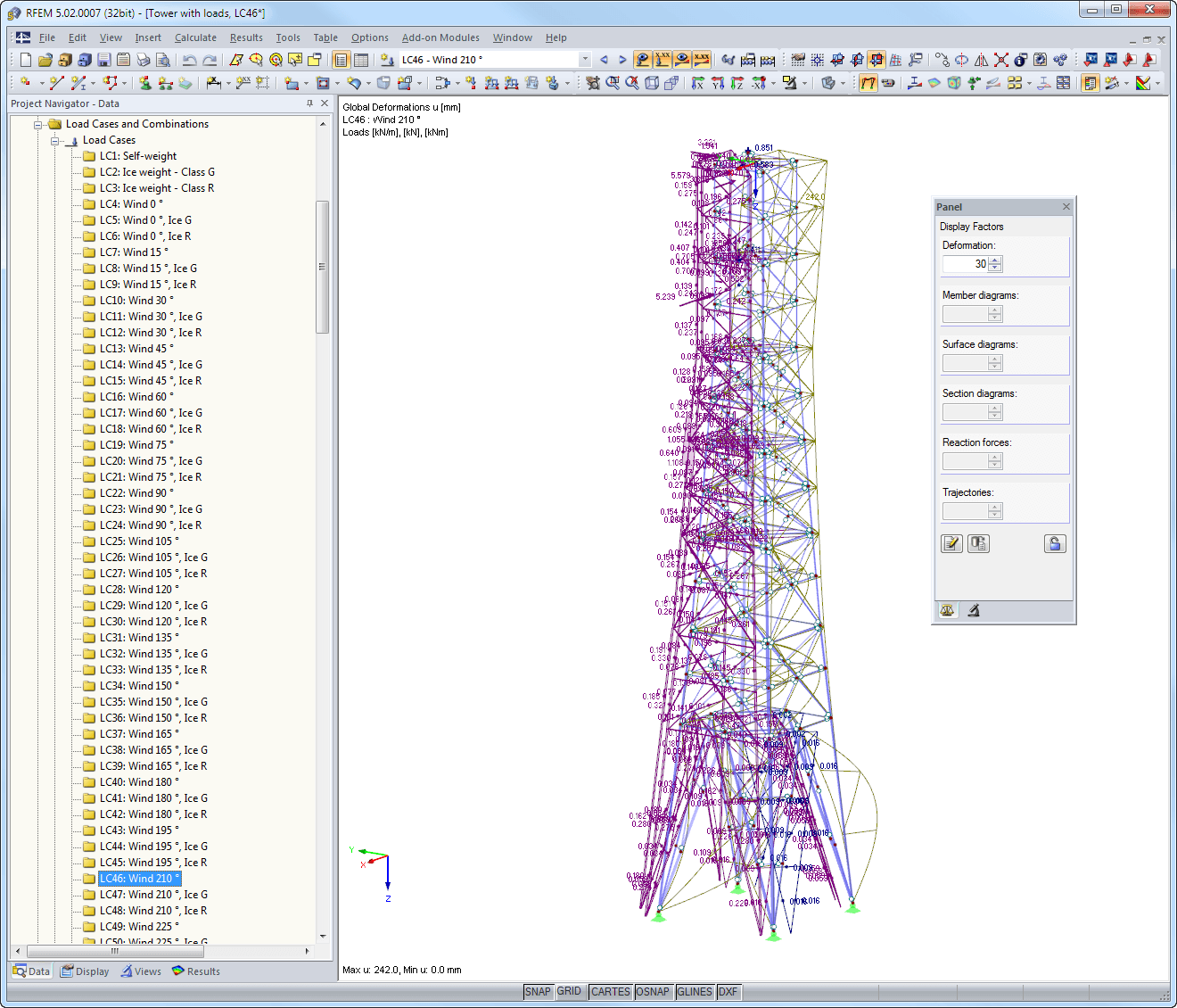 Lasten und Verformungsfigur in RFEM